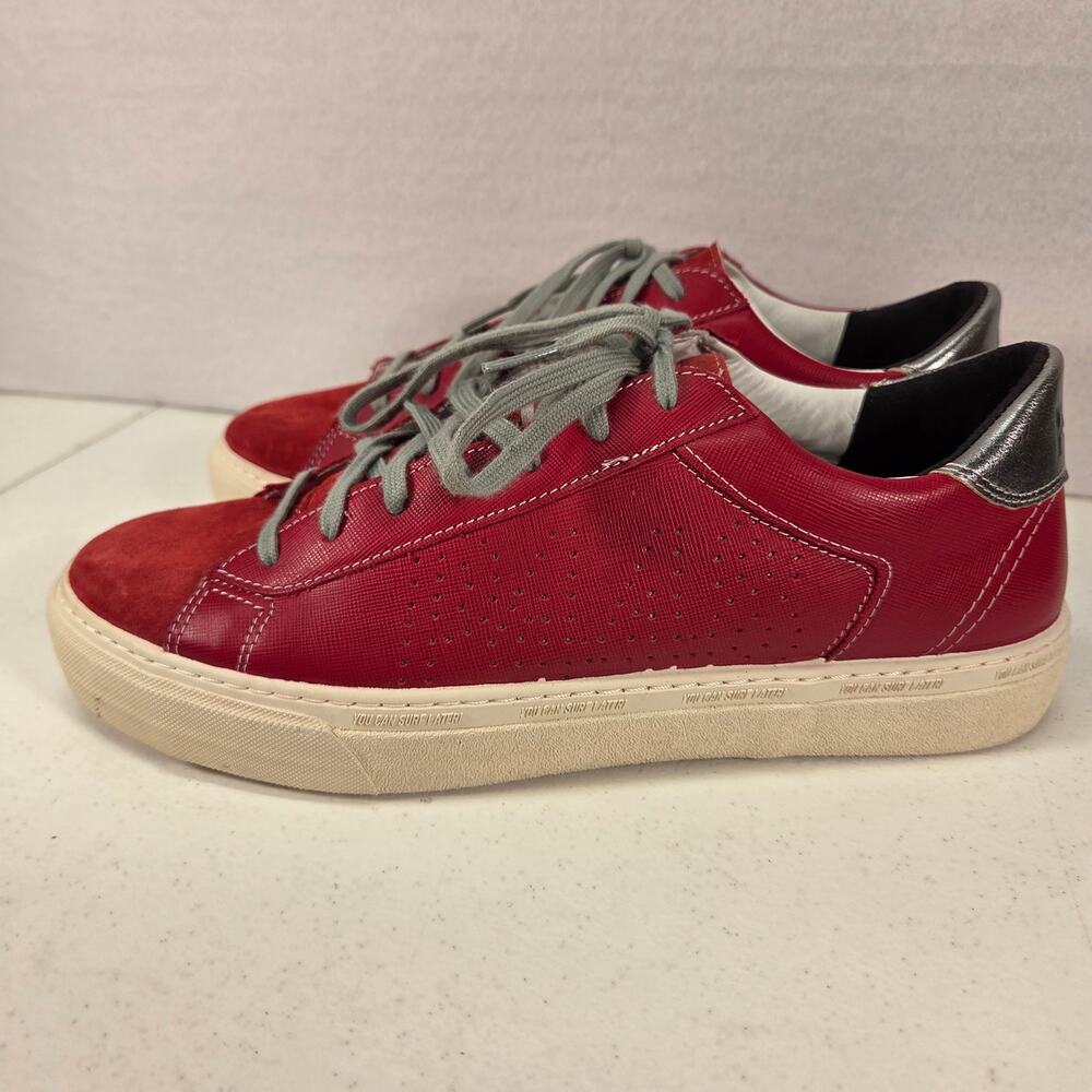 P448 Ruby Red Leather Suede Low Top Sneakers Gray Lace Shoes EU 42 NWOT - Picture 6 of 16